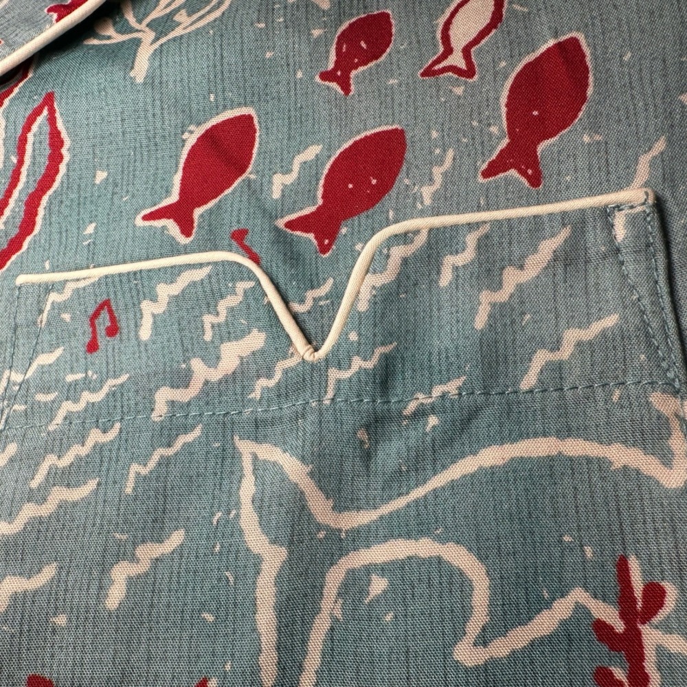 Tombolo Hawaiian Shirt Small French Blue Organic Tencel Mardi Gras Cabana Lounge - Picture 5 of 16